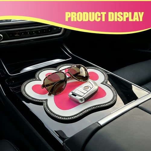Bling Bear Claw Car Dashboard Non Slip Mat, Rhinestone Car Dashboard Grip Pad, Vehicle Strong Sticky Pads for Cell Phone, Sunglass, Key, Glass, Electronic Devices (Red) - color: Red