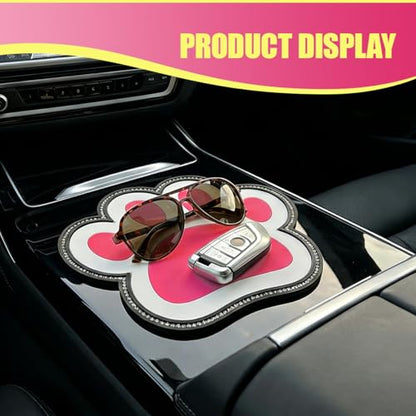 Bling Bear Claw Car Dashboard Non Slip Mat, Rhinestone Car Dashboard Grip Pad, Vehicle Strong Sticky Pads for Cell Phone, Sunglass, Key, Glass, Electronic Devices (Red) - color: Red