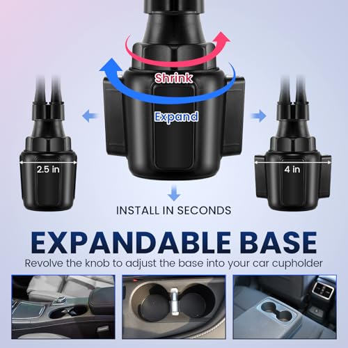 DaisyInner Dual Phone Holder for Car 360° Rotatable Car Mount Long Flexible Neck Adjustable Double Holder Universal Size Fits for Most 2 Phones 2.6"-4.3" Phone (Cradle)