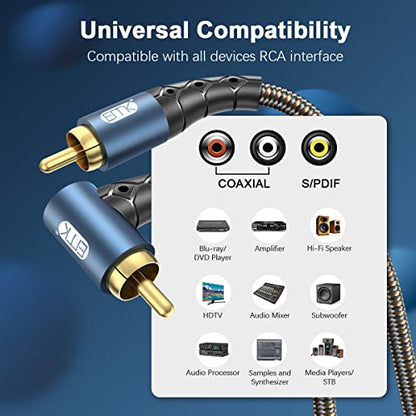 EMK RCA Subwoofer Cable 90 Degree RCA to RCA Audio Cable 24K Gold-Plated Nylon Braided Double Shielded Digital Analogue Supports Amplifiers,Home Theater,Hi-Fi Systems,Subwoofer(15ft/5m) - size: 15ft/5m, style: 90 Design RCA to RCA