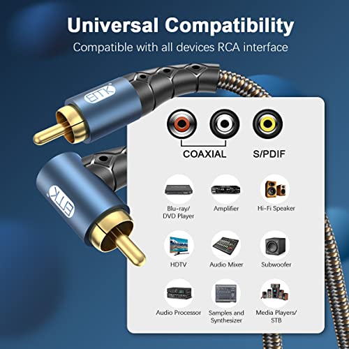 EMK RCA Subwoofer Cable 90 Degree RCA to RCA Audio Cable 24K Gold-Plated Nylon Braided Double Shielded Digital Analogue Supports Amplifiers,Home Theater,Hi-Fi Systems,Subwoofer(10ft/3m) - size: 10ft/3m, style: 90 Design RCA to RCA