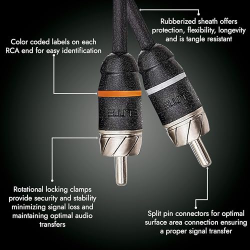 Elite Audio Premium Series 12ft. 2-Channel Car Audio RCA Cable – Double Shielded, Oxygen Free Copper, Noise Reducing Audio Cable for Amplifiers, Subwoofers, Speakers, and Processors – PRM12 - size: 12' (ft), style: 2-Channel