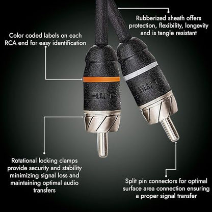 Elite Audio Premium Series 3ft. 2-Channel Car Audio RCA Cable – Double Shielded, Oxygen Free Copper, Noise Reducing Audio Cable for Amplifiers, Subwoofers, Speakers, and Processors – PRM3 - size: 3' (ft), style: 2-Channel