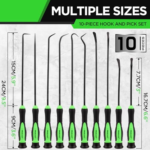 SWANLAKE 10-Piece Hook and Pick Set, Automotive Pick Tool Set for Car Auto Oil Seal/O-Ring Seal, Gasket Hook, Puller Remover Tools - color: 10-piece Long & Black Hook