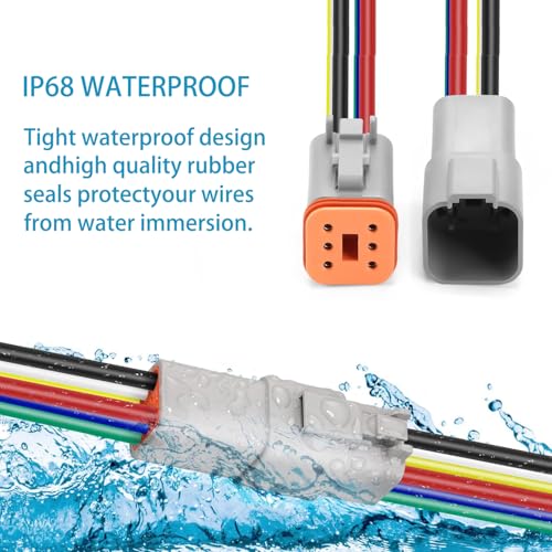 Deutsch DT 6 Pin 14 AWG Waterproof 6 Wire Connector Kit, 4 Pairs Automotive Electrical Connectors, Male & Female Plug for Truck, Boat, Car, LED Lights (6 Pin) - size: 6 Pin
