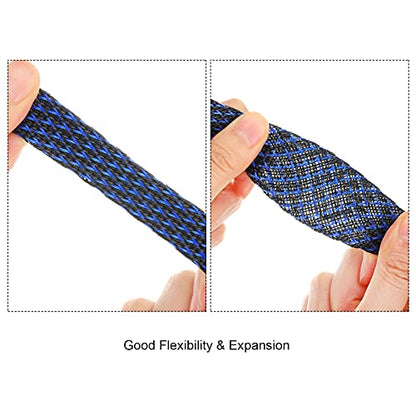 Boao 50ft PET Expandable Braided Cable Sleeve, Wire Loom Braid Sleeving with 127 Pieces Shrink Tube for Audio Video and Other Home Device Cable Automotive Wire(1 Inch, 1/4 Inch, 3/4 Inch,Blue) - color: Blue, size: 1 Inch, 1/4 Inch, 3/4 Inch