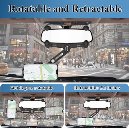 Car Phone Holder Mount, Rear View Mirror Phone Holder, Rotatable and Retractable Phone Holders for Your Car Compatible with iPhone Samsung All 4-7 Inch Cell Phones - style: Clamp