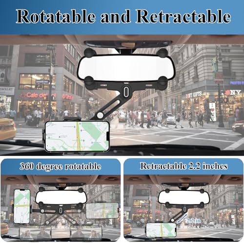 Car Phone Holder Mount, Rear View Mirror Phone Holder, Rotatable and Retractable Phone Holders for Your Car Compatible with iPhone Samsung All 4-7 Inch Cell Phones - style: Clamp