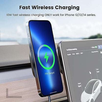 Fast Charging Wireless Car Charger Mount, Magnetic Foldable Car Phone Holder for Tesla Model 3/Y Designed for MagSafe Compatible with iPhone 12/13/14 Series - color: Wireless Charge Version