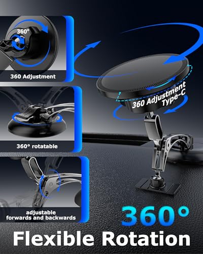 ZBF Magnetic Phone Holder for iPhone MagSafe Car Mount, Vacuum 360°Adjustable Car Phone Holder（Dashboard & Windshield） Magnet Cell Phone Holder Mount for iPhone 17/16/15/14/13 Android Galaxy - style: Upgrade Non-rechargeable