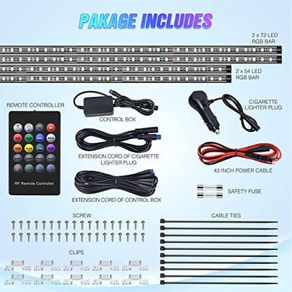 Nilight 무선 리모컨이 있는 자동차용 RGB LED 언더글로우 조명 4개 - color: 언더글로우 라이트 스트립 RGB