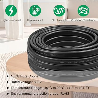 8/3 Wire with Ground - 15FT NM-B 8 Gauge Non-Metallic Sheathed Cable 100% Pure Copper 8 AWG 3 Conductor Residential Indoor Wire for Outlets, Switches, Other Loads and Lighting Wiring Projects etc. - size: 15FT, style: 8AWG/3