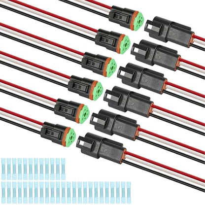 Deutsch DT 3 Pin Black Male Female Wiring Harness Connector 6 Kits, 16 AWG - color: 6 Sets-Black, size: 3Pin