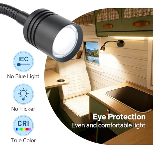 12V Dimmable Reading Light, RV LED Lamp with USB-A & USB-C Charger - color: Black