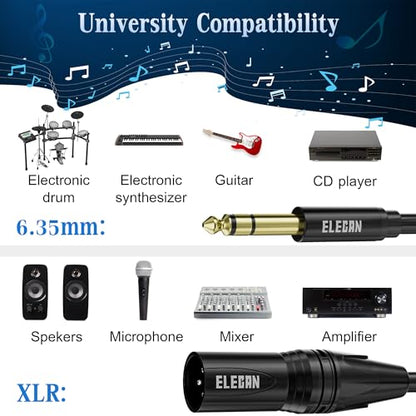 Elecan 6.35mm (1/4 Inch) TRS Male to XLR Male Cable 4Ft, Balanced Professional Shielded Stereo Microphone Cable Cord, Gold Plated for Mixer AMP Speaker Amplifier with 6.35 to 3.5mm Adapter+Ties - size: 4FT, style: 6.35mm to XLR Male