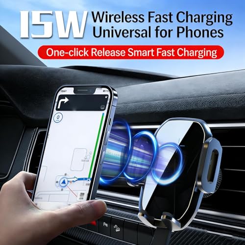 Wireless Car Mount Charger, Phone Holders for Your Car, 15W Auto Clamping Phone Mount for iPhone 16 15 14 13 12 Mini Pro Max 11 XR XS, Samsung Galaxy S24 Ultra S23 S22+ Note 20, etc