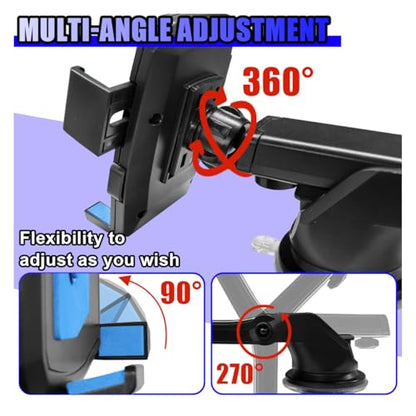 Car Phone Holder Mount, 360° Rotatable Suction Cup Auto Smartphone Stand with Adjustable Long Arm, Universal Vehicle Cellphone Bracket for Windshield & Dashboard (Blue) - color: Blue