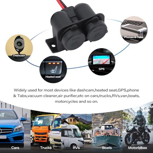 DC 12V Cigarette Lighter Socket with Blade Fuse 15A