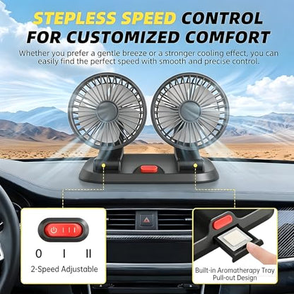 Car Fan,Dual Head USB Fans for Car, USB Powered Car Seat Fan, 360° Rotatable & 2 Strong Wind 5V Table Fans Adjustable for Vehicles SUV RV - color: Dual-5V