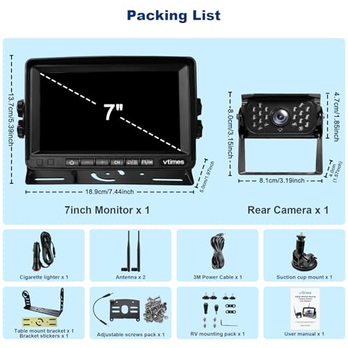 VTimes Wireless Backup Camera for Trucks, RV Backup Camera with HD Monitor - color: 7 inch - 1 Camera