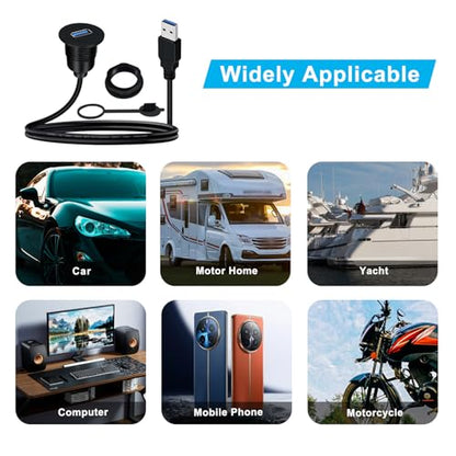 USB Panel Mount Cable 5Gbps USB 3.0 Male to Female Extension 5V 3A USB A Mount Car Mount Extension Cable Support Fast Charging for Car, Boat, Motorcycle, Truck, Etc (1 m/3.2 ft) - size: 1 m/3.2 ft