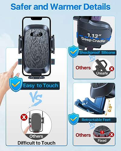 HTU Car Phone Holder【2026 Upgraded 100+LBS Suction & Safety Cert】 Cell Phone Car Mount for Truck Heavy Duty Phone Holder for Dashboard/Windshield/Vent for iPhone 17 16 Pro Max, Jet Black - color: Jet Black