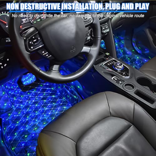 Car Interior LED Lights, 4 in 1 RGB Smart APP & Remote Control Vehicle Under Dash Neon Ambient Lighting with USB Port, Music Sync Auto Footwell Lamp, Universal for Truck SUV Sedan