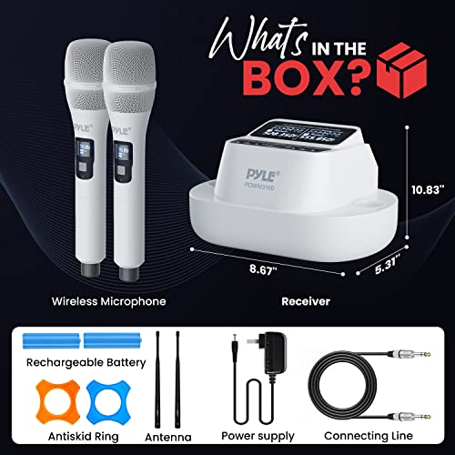 Pyle UHF Wireless Microphone System – Bluetooth Receiver with 2 Rechargeable Handheld Mics, 1200mAh Batteries, Clear Sound for Karaoke, Classroom, Office & Business Use - style: Wireless-Set of 2 Mics