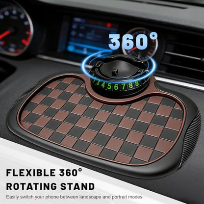 Multifunction Car Anti-Slip Mat, 3-in-1 Dashboard Pad Rotatable Phone Holder with Hidden Parking Number, Multifunctional Anti Skid Pad Large Storage Mat for Most Cars (Black & Brown) - color: Black & Brown