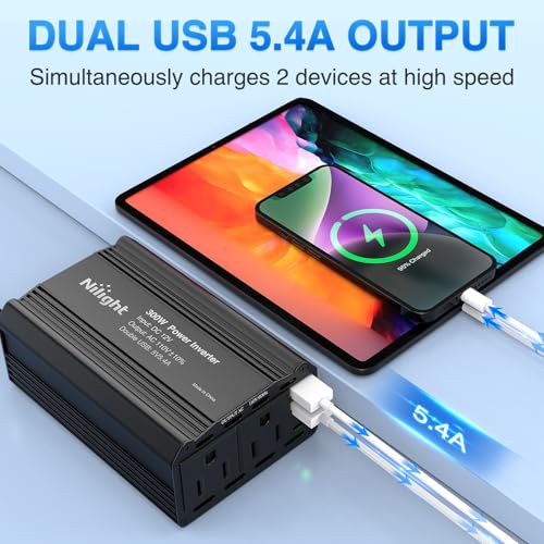 Nilight 300W Power Inverter with 5.4A Dual USB Ports and 2 AC Outlets - color: 300W USB*2 110V Outlet*2
