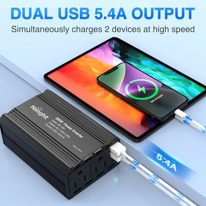 Nilight 300W Power Inverter with 5.4A Dual USB Ports and 2 AC Outlets - color: 300W USB*2 110V Outlet*2