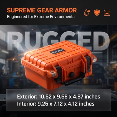 MEIJIA Portable All Weather IP67 Waterproof Protective Case,Hard Camera Case,Dry Case with Customizable Foam,Fit Use Of Drones,Camera,Equipments,10.62 x9.68x4.87inches - color: Orange