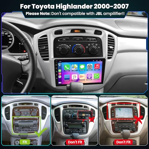 Car Radio for Toyota Highlander 2000-2007 Head Unit with Wireless Carplay&Android Auto,4+64GB 9 Inch Car Stereo with Voice Control GPS SWC FM DSP WiFi Bluetooth 5.2 Backup Camera Mirror Link - color: Highlander 2000-2007
