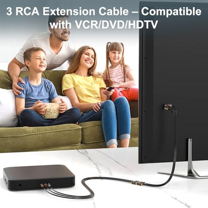 J&D AV Extension Cable, Gold Plated Copper Shell Heavy Duty 3 RCA Male to Female Stereo Audio Video Extension Cable, Composite Extension Video Cord for DVD, CD, TV, 3 Feet/0.9 Meter - size: 3 Feet