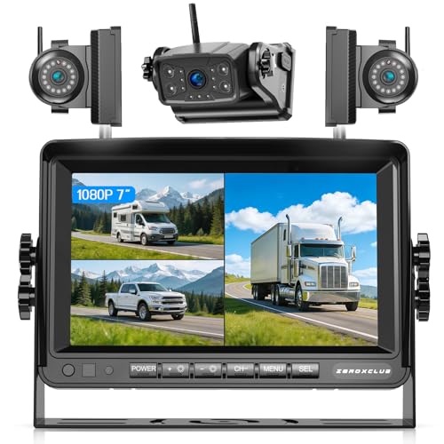 ZEROXCLUB Magnetic Wireless Backup Camera: 7" HD 1080P DVR Monitor with 1 Rear View, 2 Side View Cameras, IR Night Vision, Portable Rechargeable Camera for RV/Trailer/5 Wheels/Camper BC703 - size: 7" 3-Cam