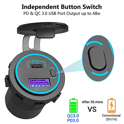 12V USB Outlet Marine Switch Panel Plug Quick Charge 3.0 & PD 3.0