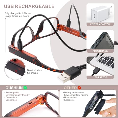 LED Reading Glasses USB Rechargeable, Lighted Readers for Seniors - color: Demi