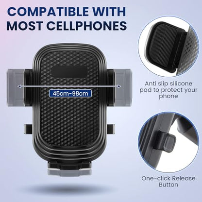 DaisyInner Dual Phone Holder for Car 360° Rotatable Car Mount Long Flexible Neck Adjustable Double Holder Universal Size Fits for Most 2 Phones 2.6"-4.3" Phone (Cradle)