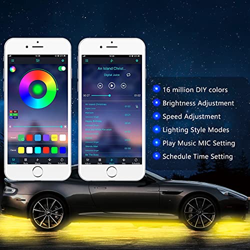Smart RGB Car Underglow Kit with App & RF Remote - IP67 Waterproof, 16 Million Color LED Light Strips, Music Sync, Universal Fit for All Cars, Trucks, Vans - 12V DC Exterior Lighting