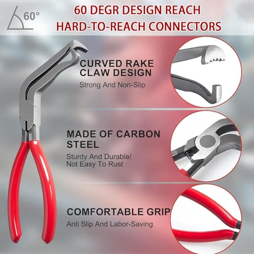 LUOWPZI 5-Piece Automotive Electrical Disconnect Pliers Kit, Fuel Line Tool Set Hose Clamp 60° Angled Connector Separator Trim Clip Removal Tools Plug Release & Wire Terminal Remover for Auto Repair - size: 5 Pcs