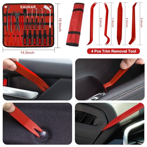 17Pcs Hook and Pick Tool Set with Scraper Auto Clip Removal Plier Fastener Remover Rivets Puller Mechanic Car Trim Removal Tool Kit Gasket Telescoping Magnetic Pickup Hand Automotive Tools (Red) - color: Red- 17 Pcs Auto Pick and Hook Set