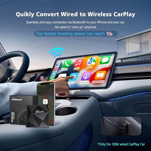 OTTOCAST U2-AIR Wireless CarPlay Adapter for iPhone,Retains Factory Control