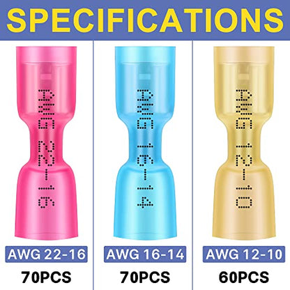 haisstronica 200PCS Heat Shrink Spade Connectors, 22-10 AWG, Female - size: AWG 22-10, style: Female 200PCS
