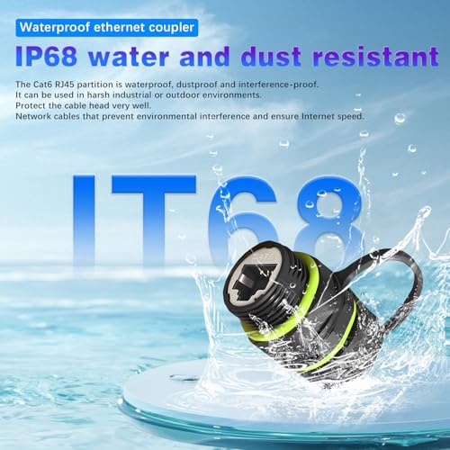 Danfetsoy CAT6 RJ45 Panel Mount Waterproof Connector, 2-Pack IP68 Waterproof RJ45 Coupler Shielded 8P8C Female to Female Panel Mount Bulkhead Ethernet LAN Pass Through Connector