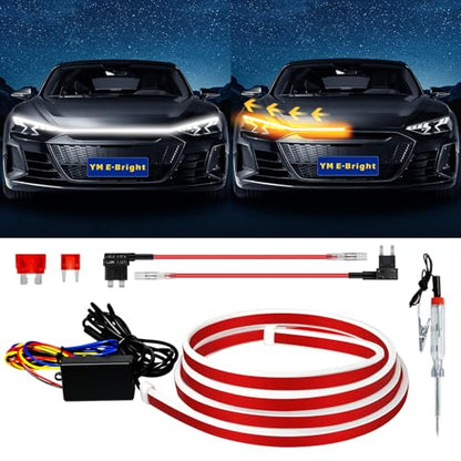 YM E-Bright LED Hood Light Strip, 70in White Amber Switchback DRL 12V 1Set - color: White/Amber Switchback, size: 70 inches
