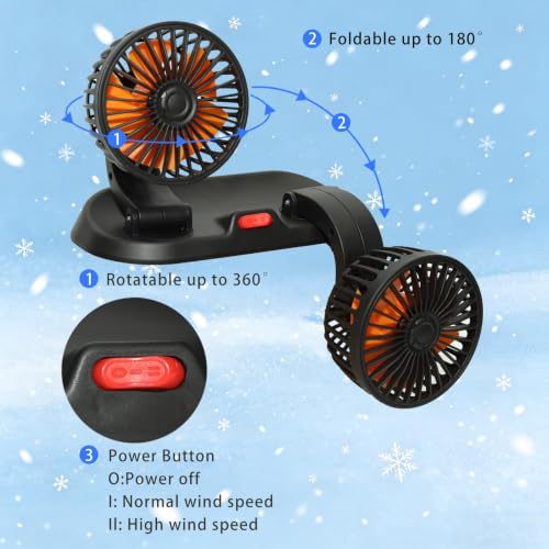 Dual Head 24V Car Cooling Fan, 360° Rotatable Dashboard Fan with 2 Speed Adjustable, Cigarette Lighter Plug Heavy Duty Truck Fan for Semi Truck, Bus, Tractor, Van, School Bus - color: 24V