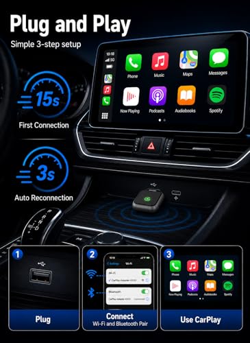 2026 Upgraded USB Wireless CarPlay Adapter for iPhone, Bluetooth 5.8 and Wi-Fi 6, Automatic & Zero-Delay Connection, Android auto Carplay Wireless Adapter for Android and iOS Systems. (Dark Gray) - color: Dark Gray