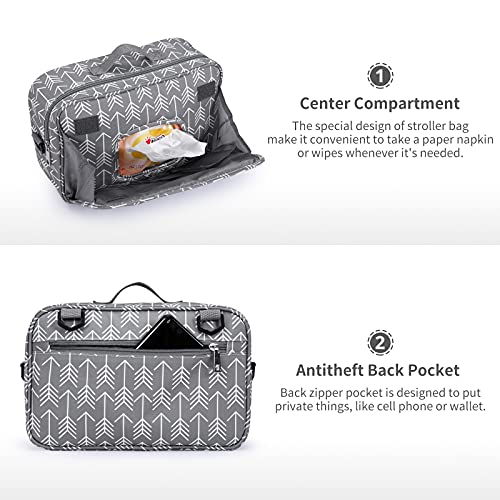 GOGOSO Universal Stroller Caddy Accessories All-in-One Baby Organizer with Insulated Pocket,Capacity for Diapers, Toys & Snacks, Dark Gray - color: arrow