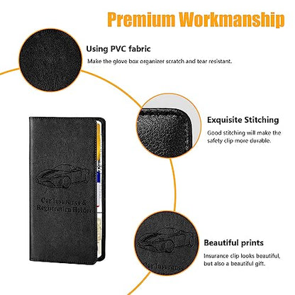 Kewucn Car Registration and Insurance Holder, Leather Auto Glove Box Organizer with Magnetic Shut, Vehicle Compartment Accessories Case for Cards, Driver License & Essential Documents - color: Large-Black-1