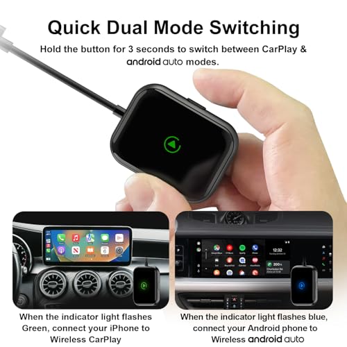 Wireless CarPlay & Android Auto Adapter – 2-in-1 Plug & Play Solution, Converts Wired Systems to Wireless, Compatible with iPhone & Android
